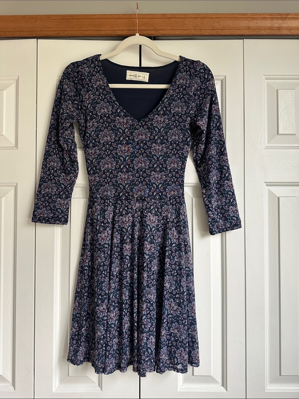 Abercrombie & Fitch Y2K Floral 3/4 Sleeve Dress Fully Lined  Fit & Flare Size S